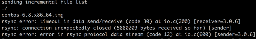 rsync error: timeout in data send/receive (code 30) at io.c(200) [receiver=3.0.6]